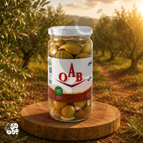 زیتون شور با مغز بادام درختی برند OAB | طعمی لوکس و ترد