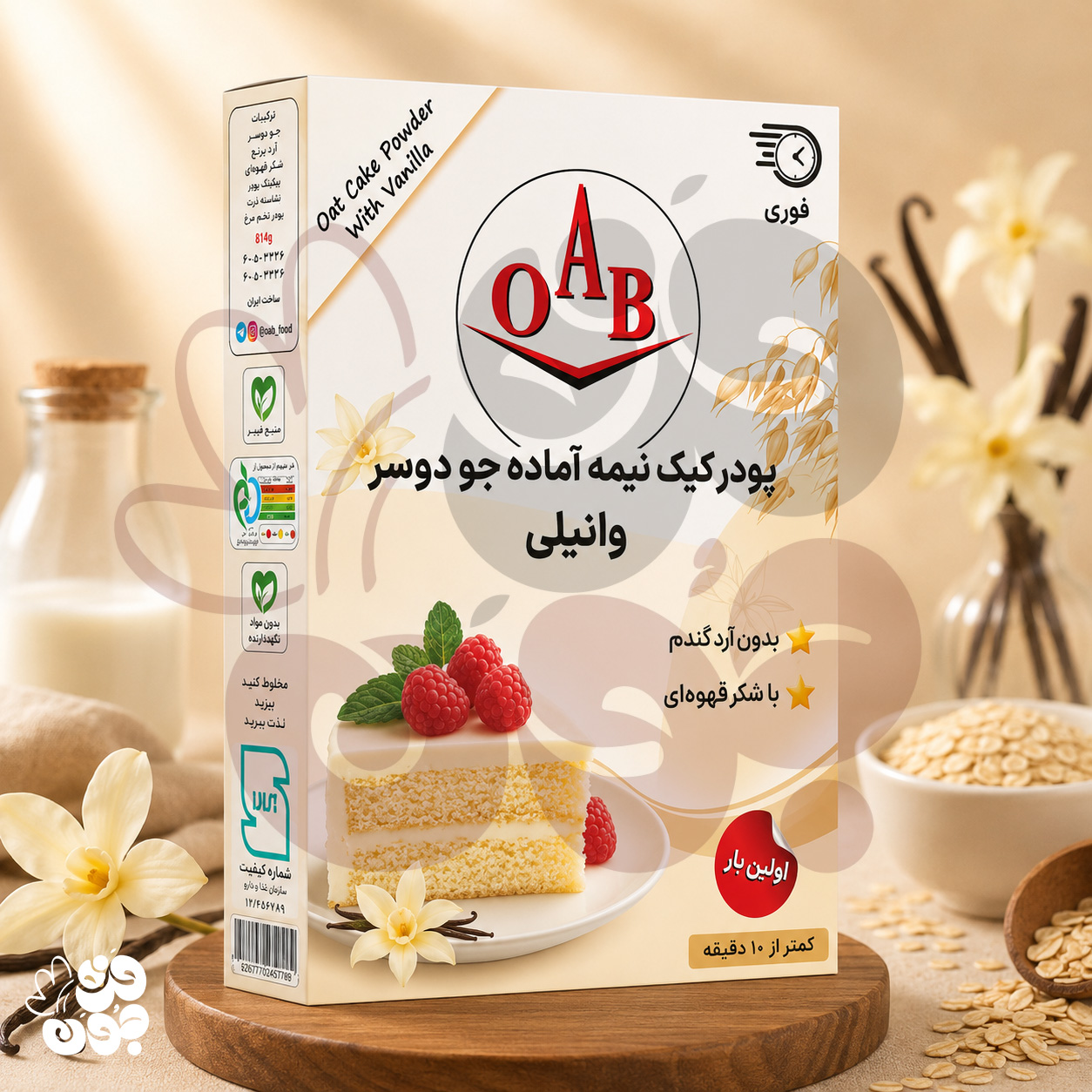پودر کیک نیمه‌آماده جو دوسر وانیلی برند OAB | سالم، سبک و پر فیبر