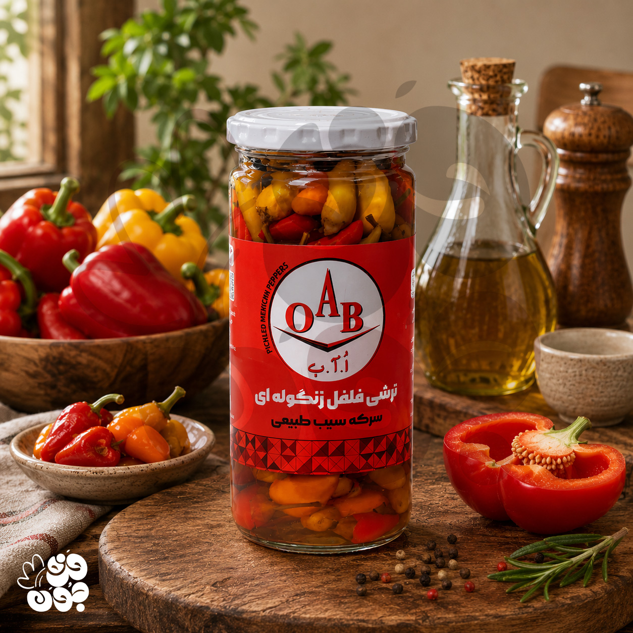 ترشی فلفل زنگوله ای قرمز برند OAB | طعم تند و اصیل